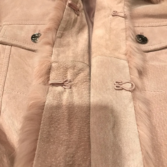 Vintage Wilson’s Leather Maxima Pink Suede Trucker Style Jacket Rabbit Trim - Picture 6 of 15